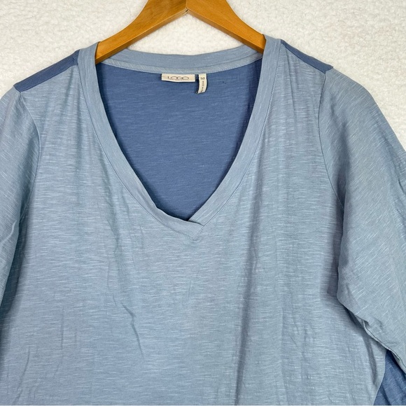LOGO by Lori Goldstein Tunic Top 1XP Blue Colorblock 3/4 Sleeve Beachy Stretchy - Picture 2 of 12